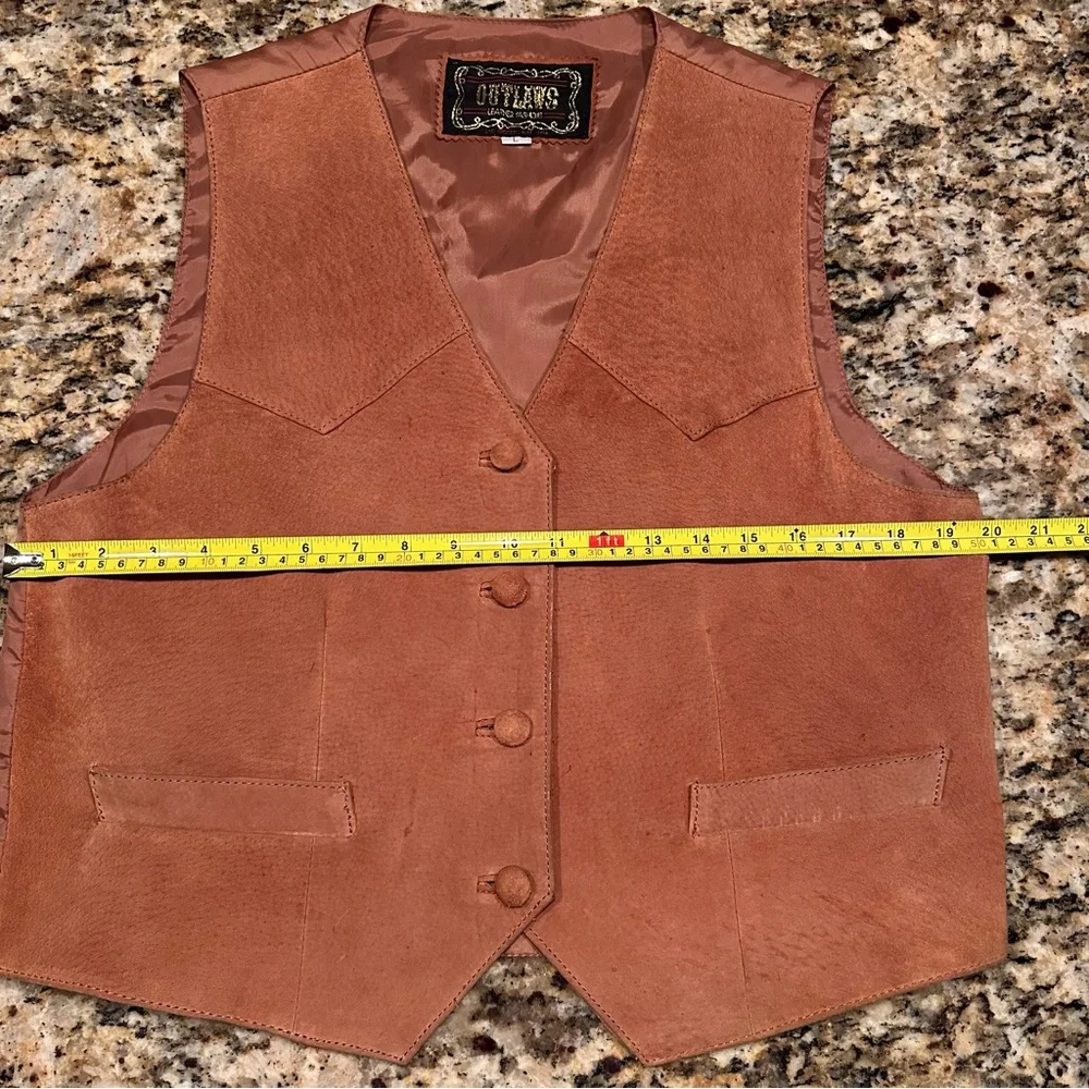 Vintage Suede Cognac Brown Western-Style Vest - Picture 10 of 11